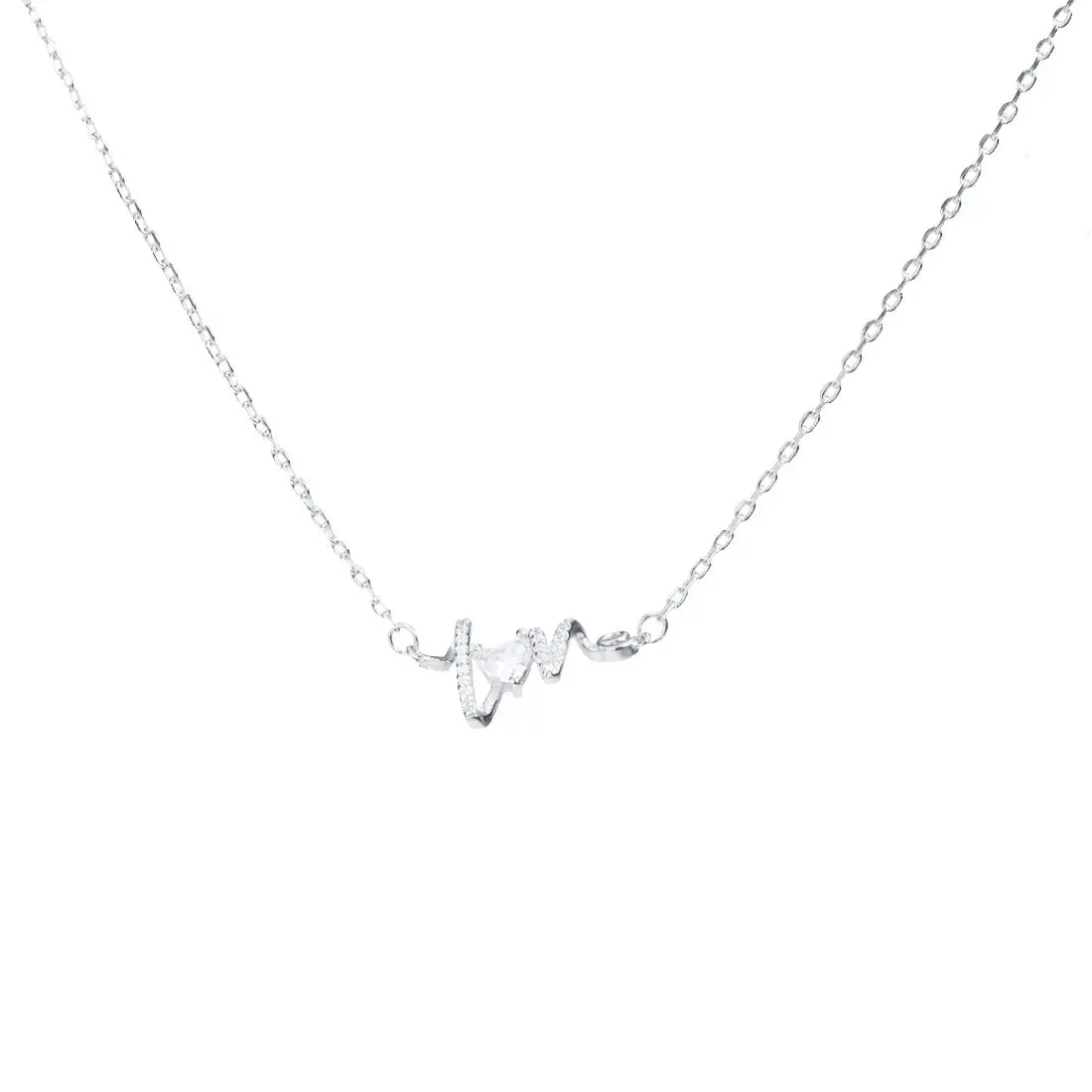 【#504】925 Sterling Silver Heartbeat Love Necklace – Romantic CZ Electrocardiogram Pendant for Women Girls, Hypoallergenic Gift for Couples, RTT Jewelry