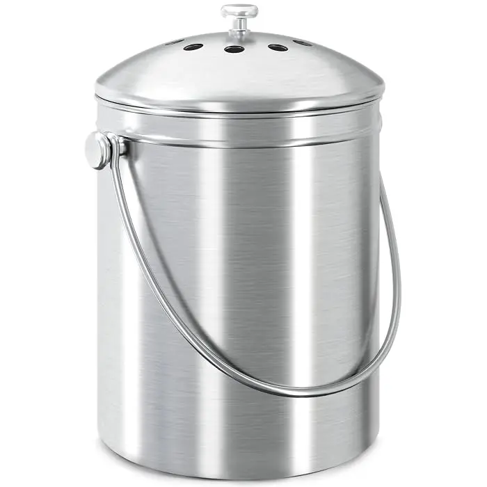 Countertop Compost Bin with Lid 1 Gallon – Stainless Steel