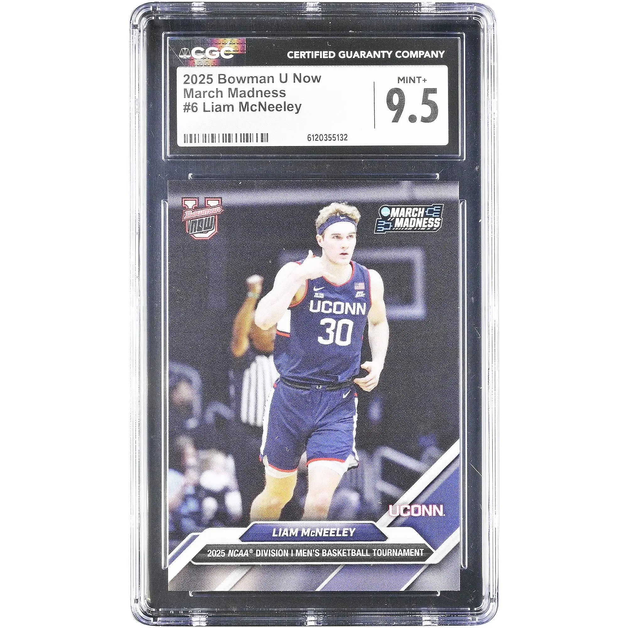 Liam McNeeley University of Connecticut 2025 Bowman U Now March Madness #6 CGC Authenticated 9.5 Card