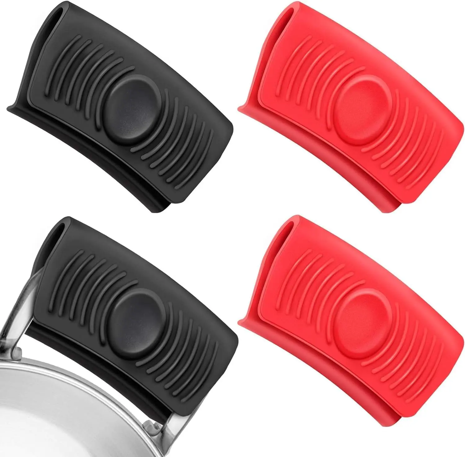 2 Pair Silicone Assist Handle Holder AA716 - Hot Skillet Handle Covers Pot Holder Sleeve Cast Iron Skillets Nonslip Heat Resistant for Kitchen Pot Pan Cookware