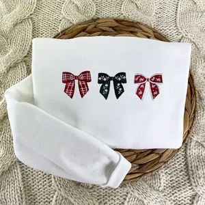 Embroidered Christmas Bow Sweatshirt, Coquette Christmas Crewneck, Xmas Gift