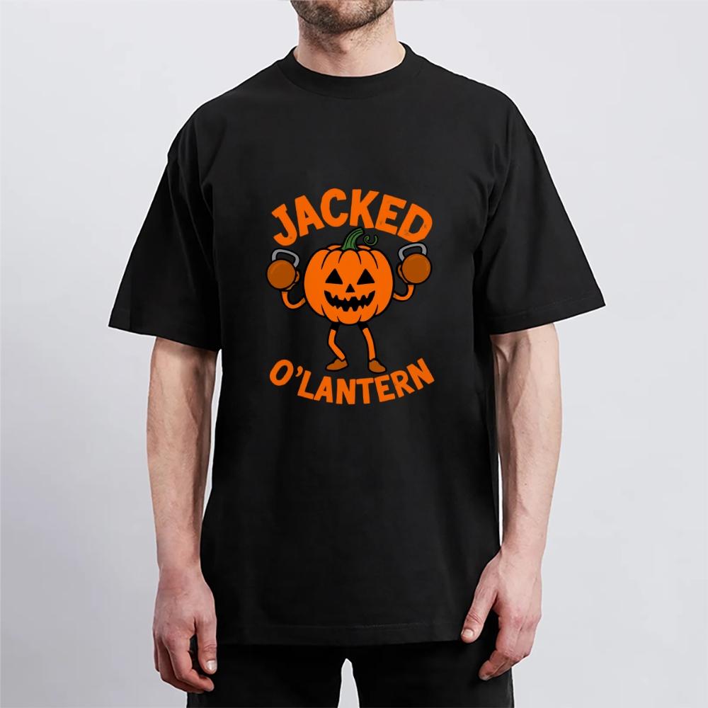 Lightweight Breathable Jacked O'Lantern Pumpkin T-Shirt Oversized Streetwear Tee Funny Summer Workout Top for Menswear