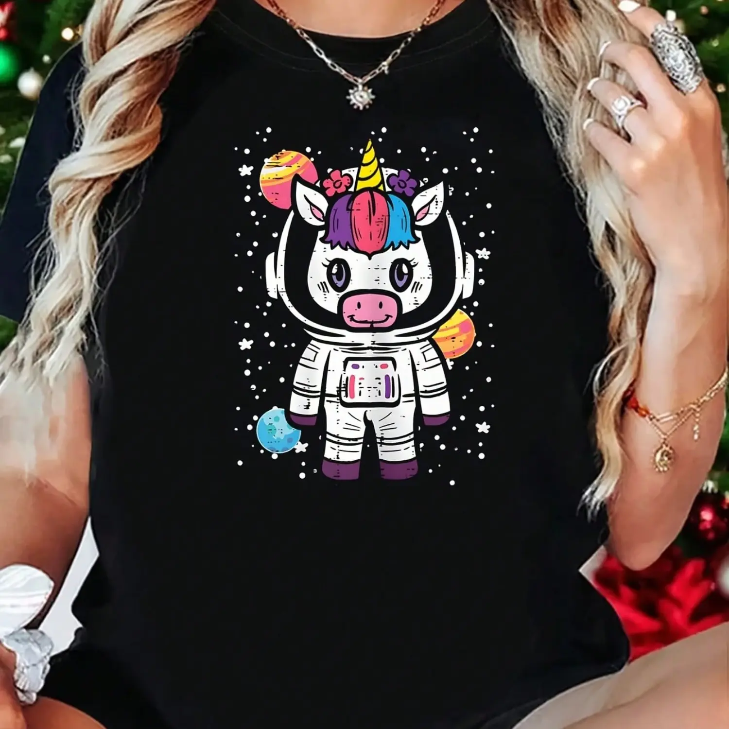 Astronaut Unicorn Cute Space Galaxy Toddler 1 Pcs Womens Plus Size T-Shirt Funny Oversized Graphic Short Sleeve Tee Nove
