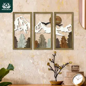 Mountains & Pines & Bird Pattern Wooden Painting Decoration, 3 Counts/set Modern Wall Art Decor, Wall Hanging Decor for Home Farmhouse Living Room Bedroom Office Studio, Ornaments
