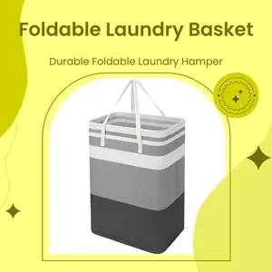 Foldable laundry basket with extended handle, durable nylon, 75L large capacity | Independent waterproof design, suitable for storing clothes and toys in dorms, homes, and laundry rooms | Gradient gray