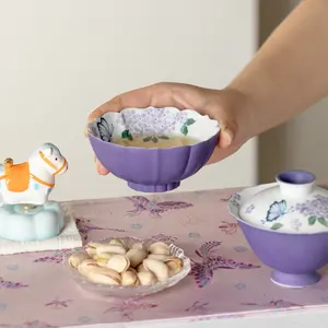 A433. Hand-Painted Purple Butterfly Ceramic Tea Set, 100 ml Kung Fu Teapot, Gaiwan Master Cup