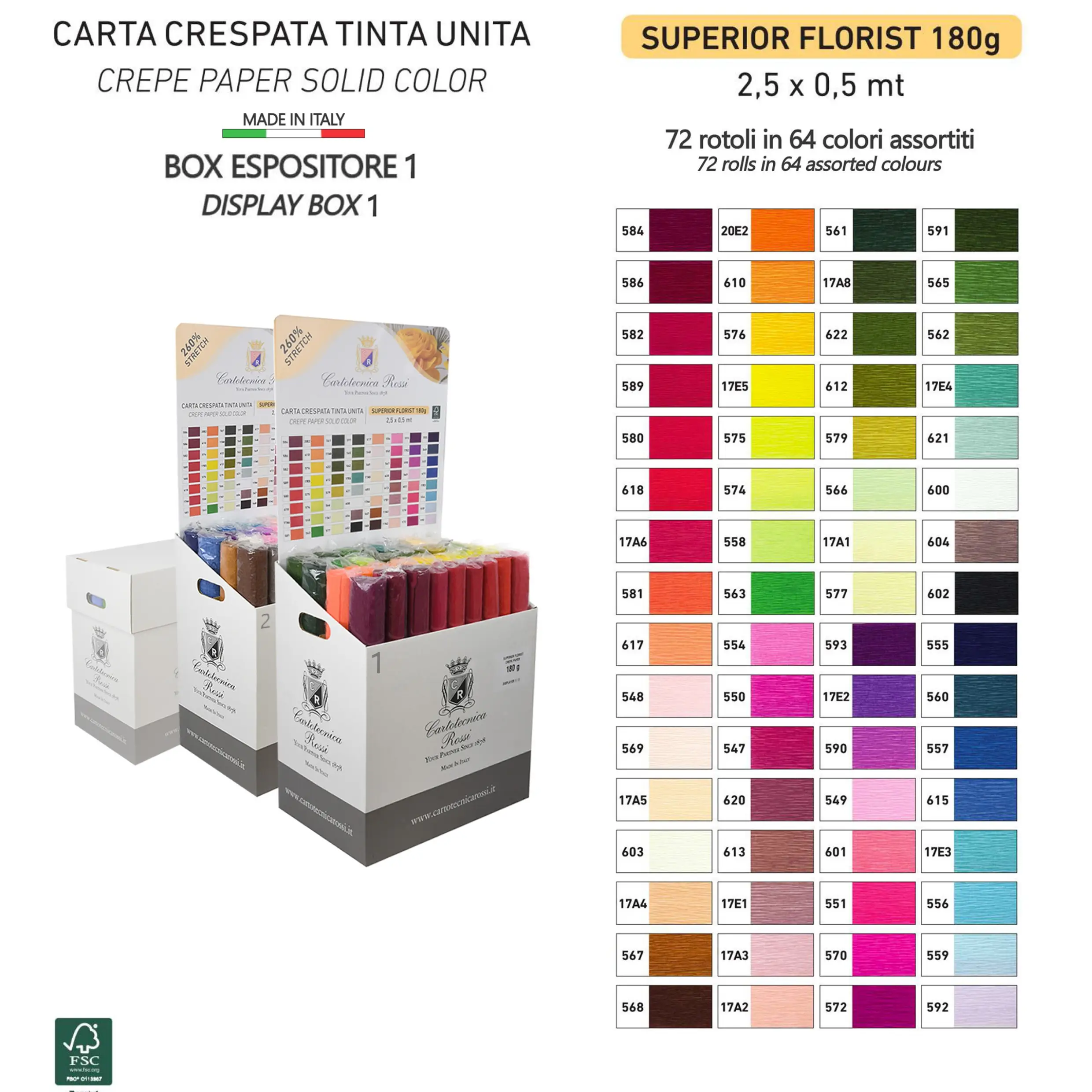 Crepe Paper Italian 180g Solid Colors Superior Florist 180g (144 g/m²) 50x250 - Cartotecnica Rossi