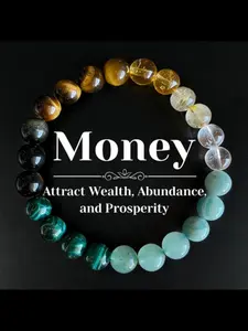 Crystal Money Attraction Bracelet with Artificial Crystal, Tiger Eye, Malachite & Citrine, Beaded Jewelry for Prosperity, Ideal Gift for Men and Women