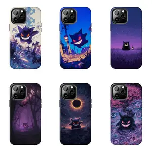 Gengar Pokemon Spooky Night Landscape Case for iPhone 17-7 Pro Max Plus & Samsung Galaxy S25-S21 Ultra Plus - Gothic Graveyard Eclipse Aesthetic Phone Cover Unisex