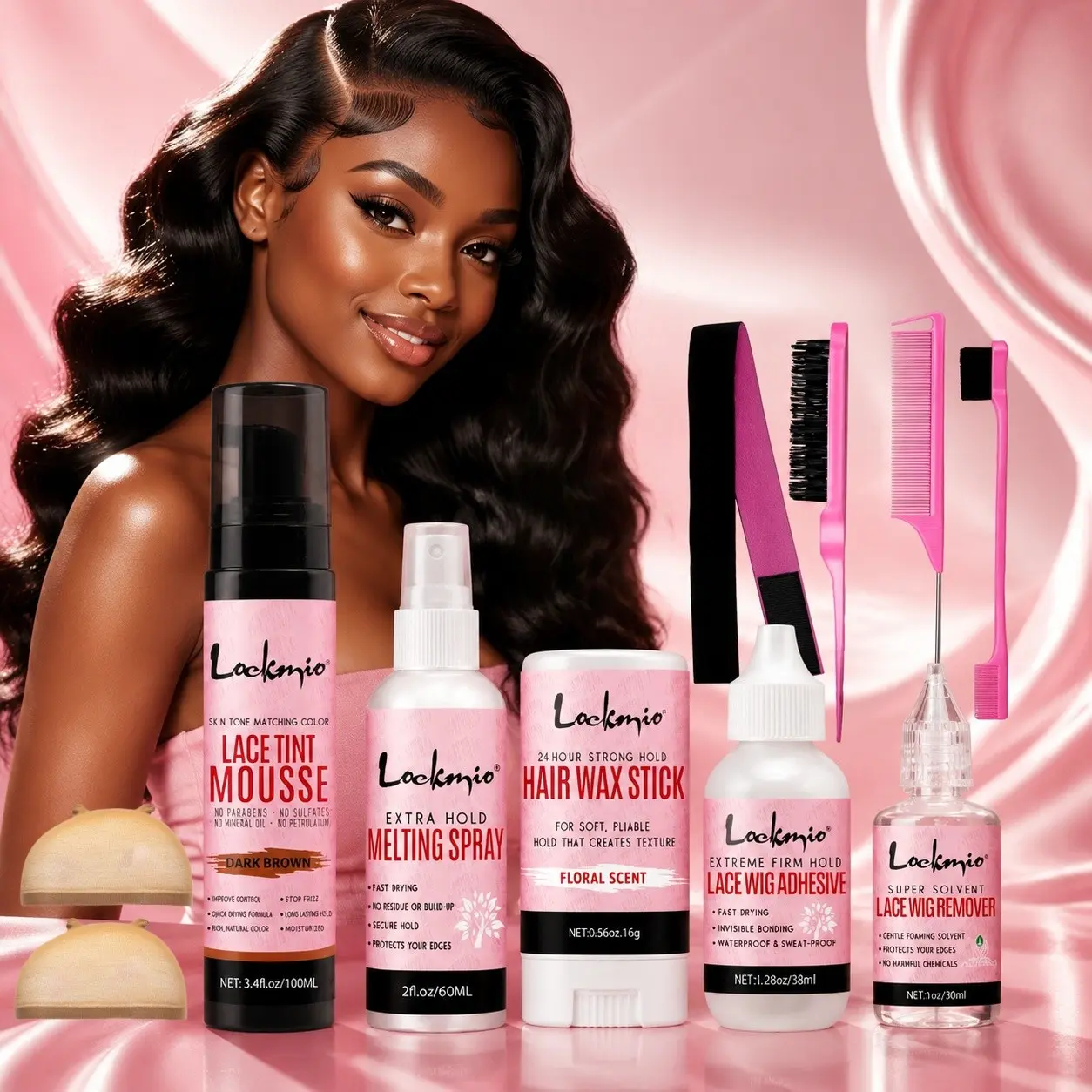 Hair Styling Tool Set, 11-Piece Set with Hair Wax Stick, Lace Wig Glue, Lace Wig Remover, Melting Spray, Lace Tint Mousse, Wig Cap, Hair Band, Brush and Comb, Lace Wig Adhesive Kit, Hair Care, Wigs Tint Foam, Wig Installation Kit