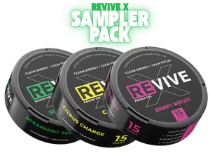 Revive X Energy Pouches - Caffeine L-Theanine L-Tyrosine Magnesium - No Jitters No Crash - Focus Boost - Oral Energy Pouch - Pre Workout Alternative - Mental Clarity - Healthcare Vitamin Supplement for Fitness - Revive Sampler Pack (3 cans)