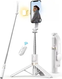 Selfie Stick Tripod with Light, Selfie Stick Tripod with Wireless Remote, Travel Tripod Essentials , Portable Cell Phone Tripod Stand, Beach Cruise Ship Essentials for Family, Compatible with 45''-7.2" All Smartphone