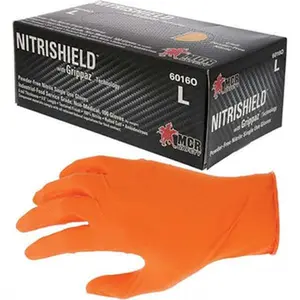 MCR Safety Disposable Hand Nitrile Cleaning Gloves, Size M, 6 Mil, Industrial Grade, Powder Free, 9.5" Long, Orange, Textured, Rolled Cuff, FDA Approved, Ambidextrous (6016OM)