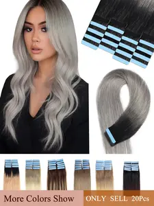 Real Natural Tape in Glueless Human Hair Extensions, Colorful 100% Remy Hair Quality, Full Volume Ends, Length 16&20 Inches, Smooth Straight, Suitable for Women, 20 Pieces 30g/Pack Tape on Hair DIY Highlight
