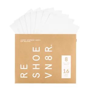 RESHOEVN8R SNEAKER DETERGENT LAUNDRY SHEETS - SAFE ON ALL MATERIALS - DEEP CLEANS STUBBORN DIRT - ELIMINATES ODORS - CLEANS 48 PAIRS OF SHOES