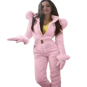 Women's One-Piece Ski Suit Winter Waterproof Thermal Insulated Snowsuit with Hood, Full-Zip for Skiing & Snowboarding Women