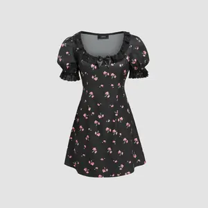 Cider [size 0-26] Floral Bowknot Contrasting Lace Mini Dress