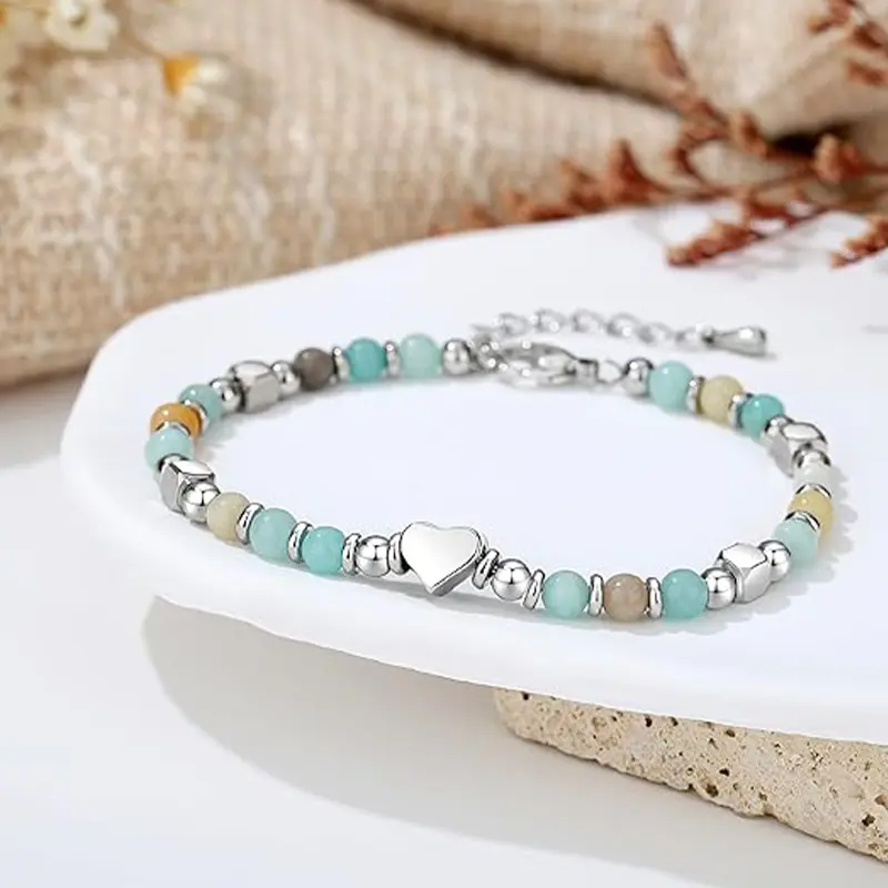 【Elegant】Heart Seed Bead Natural Stone Bracelet Delicate heart seed beads matched with natural stone, gentle elegant wrist ornament for daily collocation.
