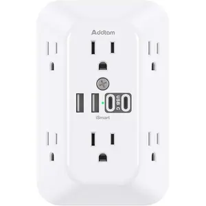 Addtam 10-in-1 USB Wall Outlet Extender with 6 AC Outlets & 4 USB Ports 2 USB-C 1800J Surge Protector for Home Office Dorm Room Essentials