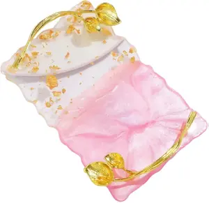 Resin Nail Art Mixing Palette with Gold Handles, Non-Slip Base (Pink)