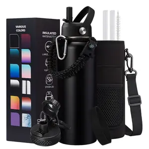 40oz Insulated Water Bottle Flask - Cold-48h & Hot-24h, Stainless Steel Water Bottle Hydro Cup with Paracord Handle, Straw & Spout Lids, Strap Carrier Bag, Meta Water Bottle for Sports Fitness Hiking