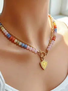 Double-layer stacked dopamine-colored natural pearl necklace for women – A must-have for summer vacations, perfect for beach getaways on holidays, Dainty Pearl Necklace