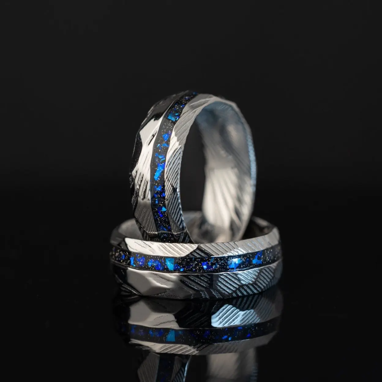 Damascus Galaxy - Natural Damascus Steel & Space Galaxy Ring, 8mm Width