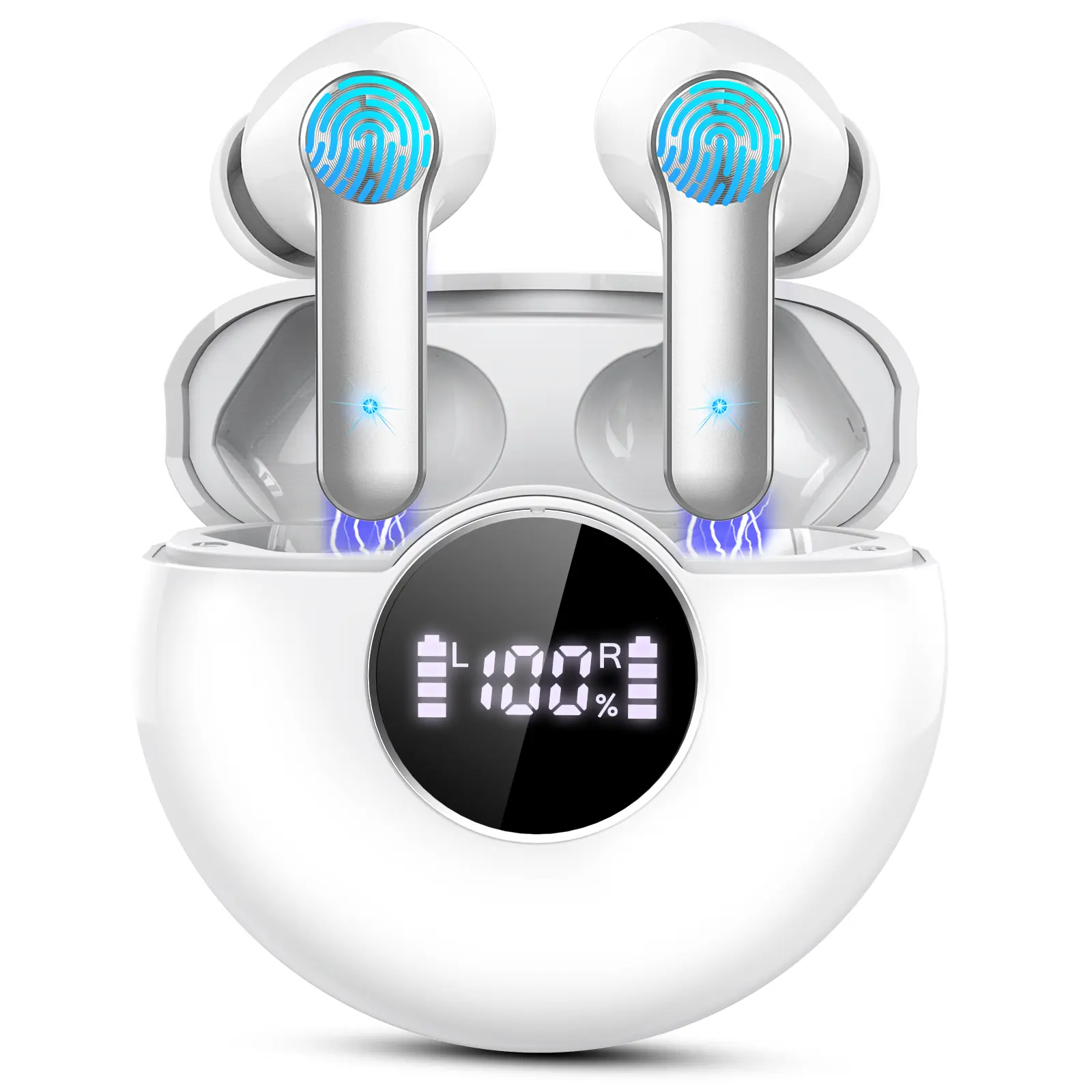 2025 New Wireless Earbuds, Bluetooth 5.4 Headphones, 3D Deep Bass Stereo, In-Ear Design, Equipped with 4 ENC Noise-Canceling Microphones, 48-Hour Playtime, with LED Display, IPX7 Waterproof, Compatible with Laptops, Tablets, Android and iOS Devices, White