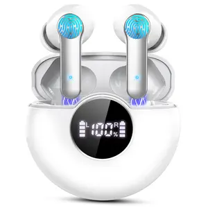 2025 New Wireless Earbuds, Bluetooth 5.4 Headphones, 3D Deep Bass Stereo, In-Ear Design, Equipped with 4 ENC Noise-Canceling Microphones, 48-Hour Playtime, with LED Display, IPX7 Waterproof, Compatible with Laptops, Tablets, Android and iOS Devices, White