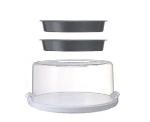 Clear Locking Cake Carrier 12-Inch with Two Heavy-Duty 9-Inch Carbon Steel Pans for Perfect Cake Transport Ideal for Home & Professional Use