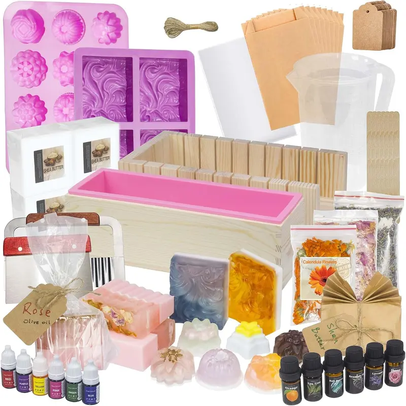 Soap Making Kit for Adults and  - Soap Making Supplies with Melt & Pour Soap Base, Soap Loaf Molds,  Box,  Molds, Essential Oil & Fragrances Beginner DIY Craft Kits