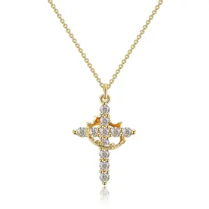 Easter Gifts Upgraded Crown Cross Necklace for Women, 18K Gold Plated Non-Tarnish Faith Pendant Jewelry, Unique Christian Religious Gift for Her Mom Daughter, Sparkling Zirconia Spiritual Jewelry, Perfect Last Minute Easter Gift