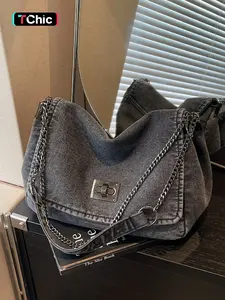 Casual Fashion Versatile Large Capacity Lock Design Denim Bag, Crossbody Chain Bag, Shoulder Crossbody Suitable for Work and Daily Use, Crossbody Bags