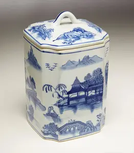 AA Importing - Blue Willow Design 8" Square Ginger Jar