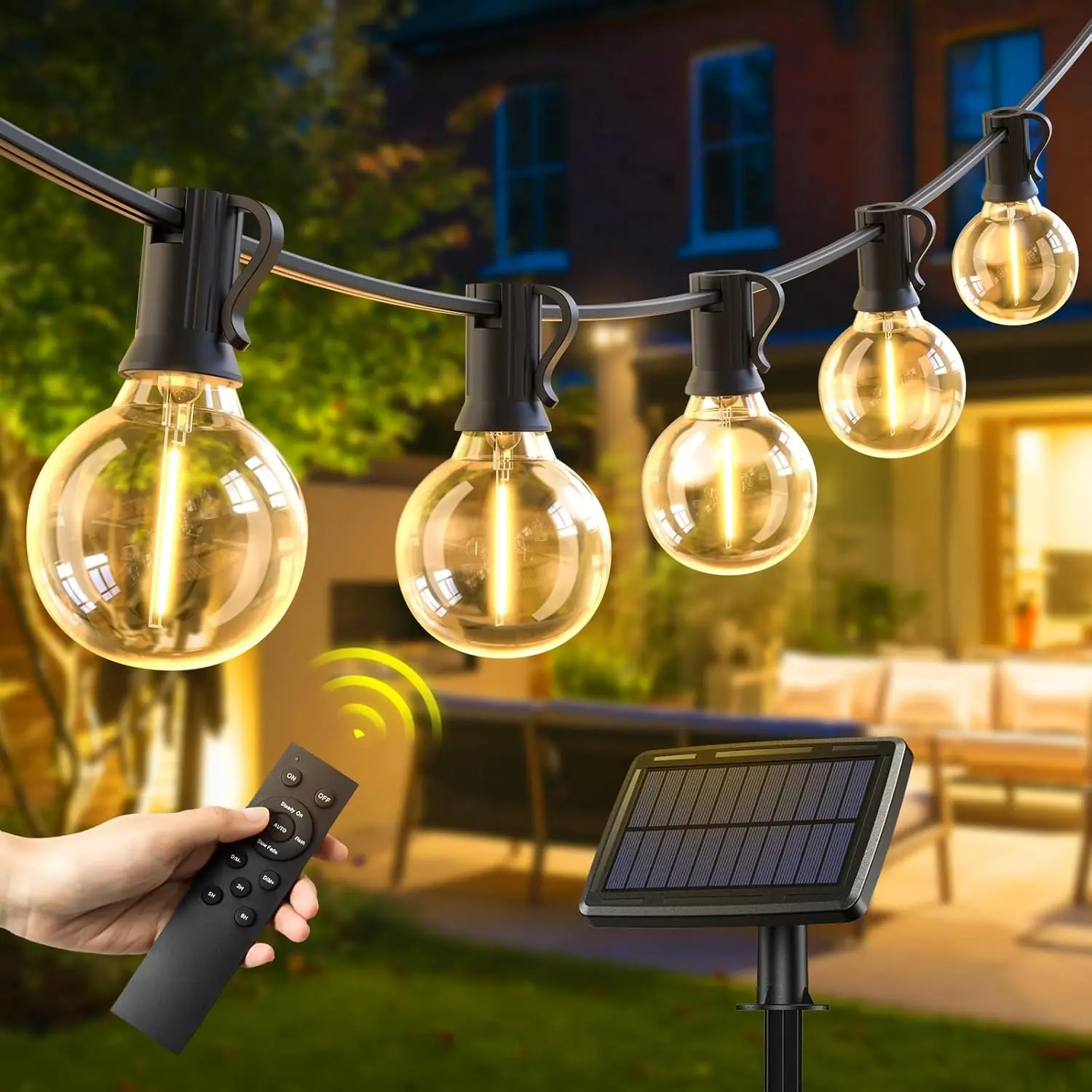 Quntis Solar Powered Outdoor String Lights (56FT/106FT), Waterproof Shatterproof LED Patio Lights for Garden, Backyard Balcony Bistro Decor with Multiple Lighting Modes, Outdoor Patio Lighting