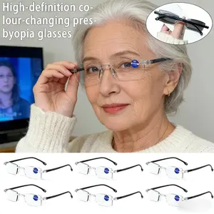 Anti Blue Light Reading Glasses HD Photochromic Lightweight Rimless Presbyopic Glasses For Men Women Seniors FashionSmart Change Reading Eyeglasses