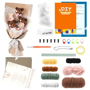 Flower Bouquet Crochet Kit for Adults & Beginners, Crochet Accessories & Step-By-Step Manual (Bear/Rabbit Style) for Christmas New Year Home Use
