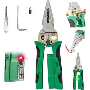 8-in-1 Wire Crimper Stripper with Voltage Detector & Dual Alarms gift - Heavy Duty 12-250V AC/DC Tester for Hot/Neutral Wires cutting detection - Electrician,Car Repair garage Tool practical accessory Wirecutters (Green)