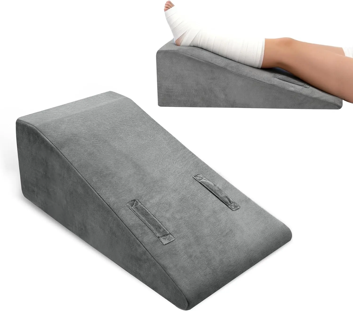 Leg Elevation Pillow Trapezoidal Foot Elevation Pillow for Swelling Blood Circulation Support with Handle and Removable Cover Grey