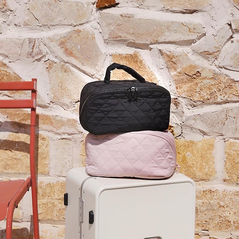 Women’s Puffy Travel Makeup Organizer – 180 °   Lay-Flat Design with 5 Compartments, Machine Washable