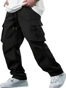Plus Size Solid Patched Flap Pocket Drawstring Waist Cargo Pants, Casual Multi-pocket Trousers for Daily Wear,  Pants for Men, Men's Bottoms for All Seasons, Casual Street Trousers, Casual Street Style