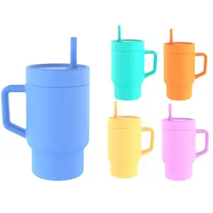 266 ml silicone baby training cup with straw handle, designed for toddlers learning to drink, portable and easy to clean