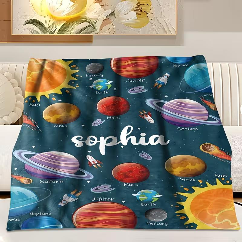 Soft Funny Throw Blanket Custom Name Space Planets Blanket Personalized Name Blanket Gift Soft Throw Blanket Flannel Blanket 1pc
