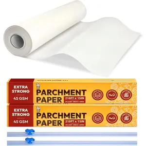Paper Roll for Baking, 2 Pack of 15 in x 210 ft, Heavy Duty Cooking Paper for Baking Bread, Cookies, Non-stick for Oven, Air Fryer, Steamer, Heat Press with 2 count of Slide