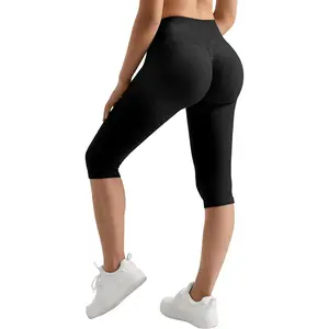 Women Hidden Scrunch Butt Lifting Capri Leggings High Waisted Seamless Compression Tummy Control Yoga Pants