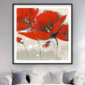 212 MAIN Beige-Framed Red Flower Artwork, 48x48 in Vibrant Matte Frame, Handwritten Typography Wall Art, Room Home Decor, Ideal Gift for Living Spaces, Posters & Prints Home Supplies, C1FM48488AQ5GQ