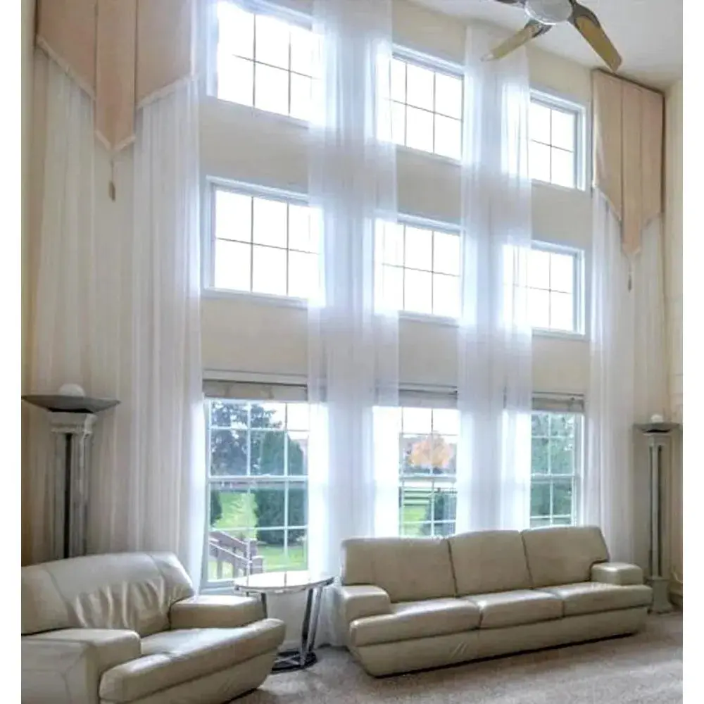 Extra Long Sheer Voile Curtain Sheer Voile with Pocket top (1 Panel) Custom Made (White, 15 ft)，Curtain
