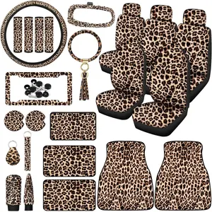 26 S leopard print car accessories set leopard seat covers full set leopard steering wheel cover Leopard license plate frame mirror covers cheetah print car accessories for car SUV truck