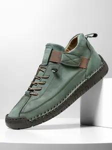 Men's Large Size Sneakers Casual Shoes, Lightweight Breathable Fashion Shoes, Handmade Stitched Shoes, Sizes 38-48, Round Toe High Top Laces Elastic Flat Sole