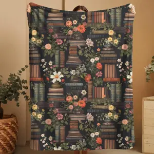 Dark Academia Book Blanket Vintage Floral Library Blanket Cottagecore Book Print Throw Book Nook Gift for Book Lovers Home Decor Bookish  Skin-friendly, lightweight and soft